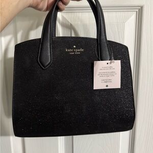 kate spade Black Glitter Dome Satchel with Gold Logo